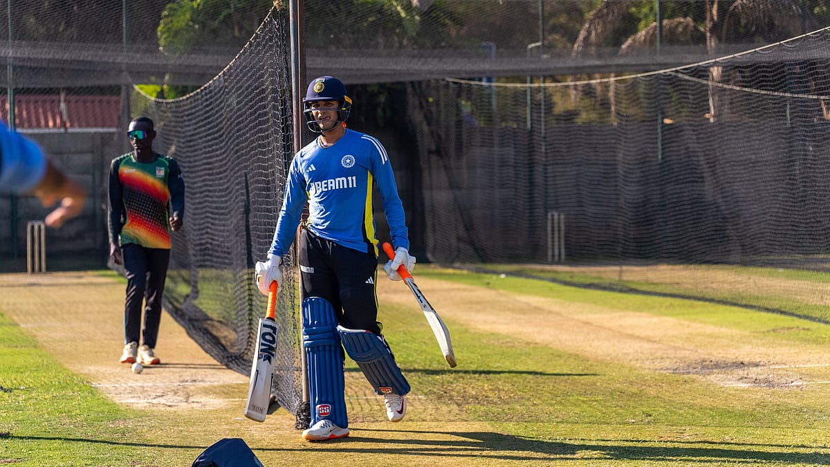 Indian batter Abhishek Sharma coming out of the nets. - Photo: X/ @BCCI
